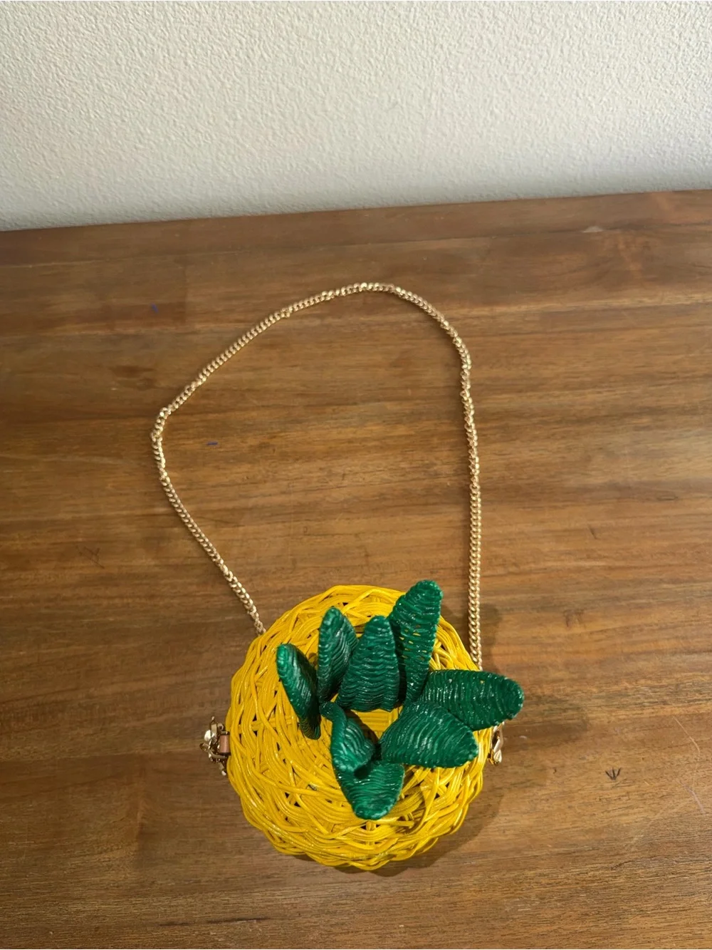 Michael Kors Yellow Pineapple Woven Crossbody Phone Case with Green Top